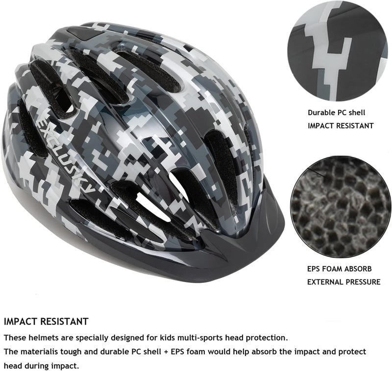 EXCLUSKY Kids Bike Helmet with LED Light – Adjustable Multi-Sport Youth Helmet for Boys & Girls, Ages 5-12, Fits 50-57cm, Cycling Safety Gear - Image 4